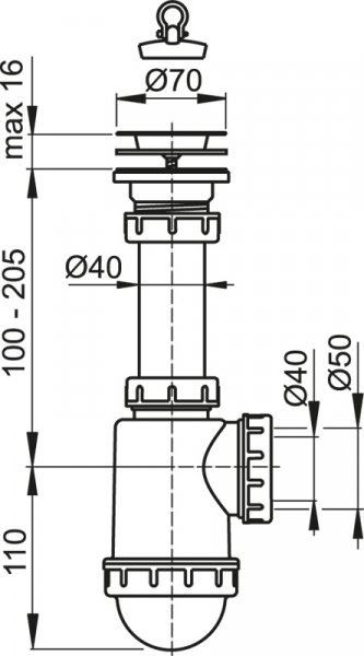 Alcadrain (Alcaplast) Sifón drezový s nerezovou mriežkou priemer70 A441 D50/40