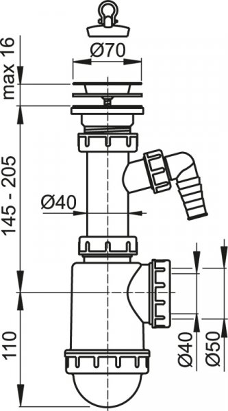 Alcadrain (Alcaplast) Sifón drezový s nerezovou mriežkou priemer70 a prípojkou A441P D50/40