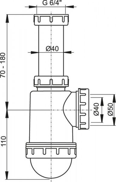 Alcadrain (Alcaplast) Sifón drezový s prevlečnou maticou 6/4" A443 D50/40