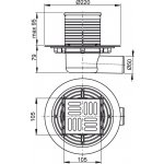 Alcadrain (Alcaplast) Podlahová vpusť 105 × 105/50 bočná, mriežka mosadz-chróm, vodná zápachová uzávera APV101