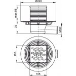 Alcadrain (Alcaplast) Podlahová vpusť 105 × 105/50 bočná, mriežka mosadz-chróm, vodná zápachová uzávera APV102