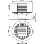 Alcadrain (Alcaplast) Podlahová vpusť 105 × 105/50 bočná, mriežka mosadz-chróm, vodná zápachová uzávera APV103