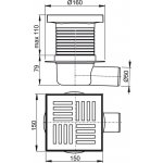 Alcadrain (Alcaplast) Podlahová vpusť 150 × 150/50 bočná, mriežka šedá, vodná zápachová uzávera APV5211
