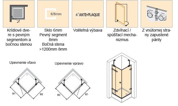 HÜPPE Enjoy pure bezrámový 4-úhelník Křídlové dveře s pevným segmentem a boční stěnou různé typy