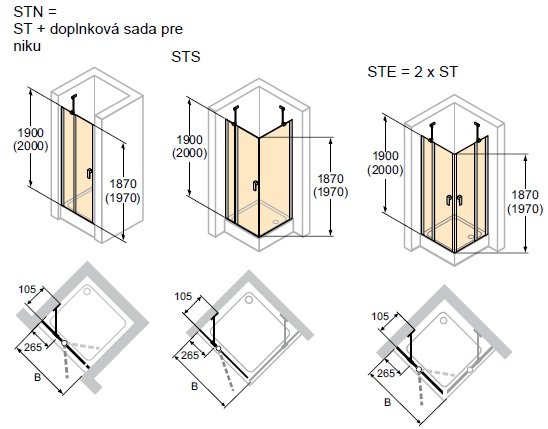 HÜPPE Design pure 4-úhelník Křídlové dveře s pevným segmentem různé typy