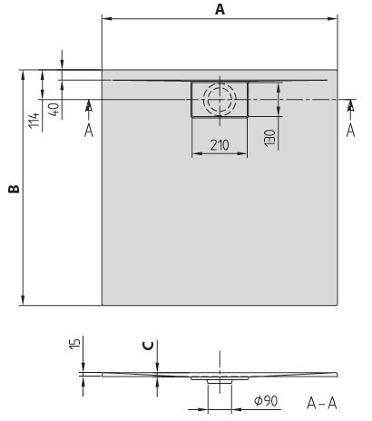 Villeroy & Boch Architectura štvorcová vanička akrylát, 15 mm, rôzne rozmery a prevedenia