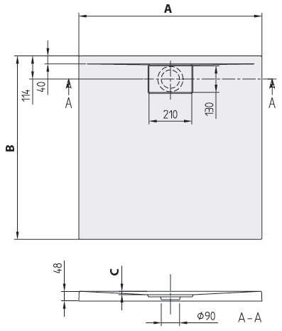 Villeroy & Boch Architectura štvorcová vanička akrylát, 48 mm, rôzne rozmery a prevedenia