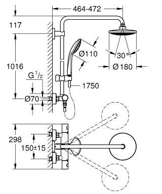 Grohe Euphoria System 180 Sprchový systém s termostatom na stenu chróm, rôzne varianty