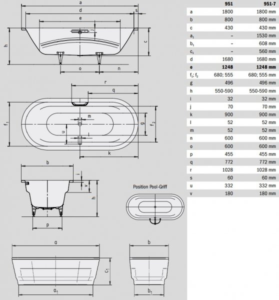 Kaldewei Vaio Duo Oval Oválna vaňa 1800×800×430 mm, smaltovaná oceľ, biela, rôzne prevedenia