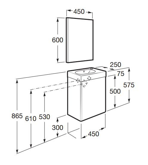 ROCA Pack Mini Nábytková zostava (skrinka s umývadlom a zrkadlom) 450x250x575 mm, rôzne prevedenia