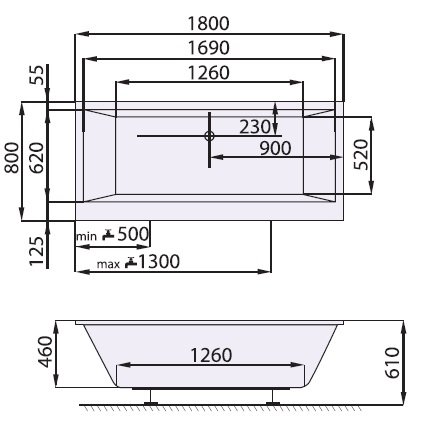 SANTECH Evo Obdĺžniková vaňa akrylát, 1800x800x460 mm SAEVO180