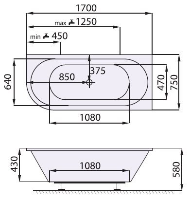 SANTECH Gemini Obdĺžniková vaňa akrylát, 1700x750x430 mm, rôzne prevedenia