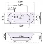 SANTECH Gemini Obdĺžniková vaňa akrylát, 1700x750x430 mm, rôzne prevedenia
