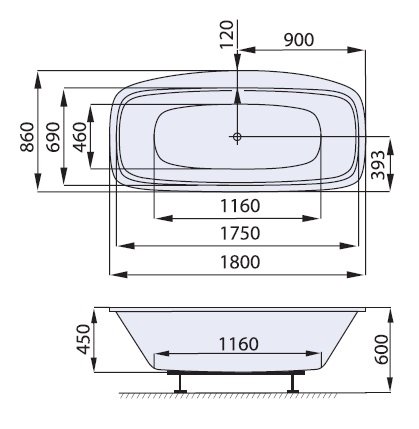 SANTECH Bevel Obdĺžniková vaňa akrylát, 1800x860x450 mm SABEV180-O
