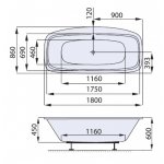 SANTECH Bevel Obdĺžniková vaňa akrylát, 1800x860x450 mm SABEV180-O