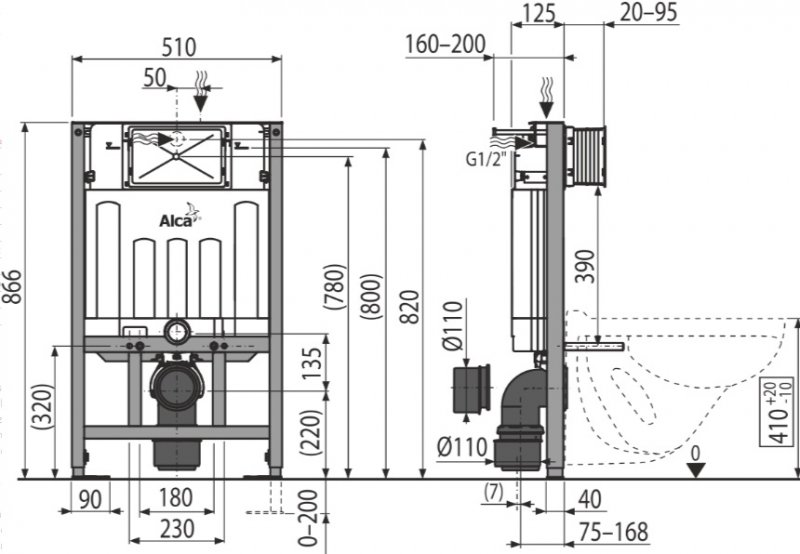 Alcadrain (Alcaplast) Predstenový inštalačný systém pre suchú inštaláciu (do sadrokartónu) AM101/850
