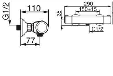 HANSA PICO Sprchová termostatická batéria, DN 15 (G1/2) bez preduzatváracích ventilov pre nástennú montáž s ochranou proti opareniu THERMO COOL - funkcia chróm 58150171