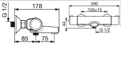HANSA Vaňový termostat, DN 15 (G1/2) pre nástennú montáž s ochranou proti opareniu THERMO COOL - funkcia chróm 58162171