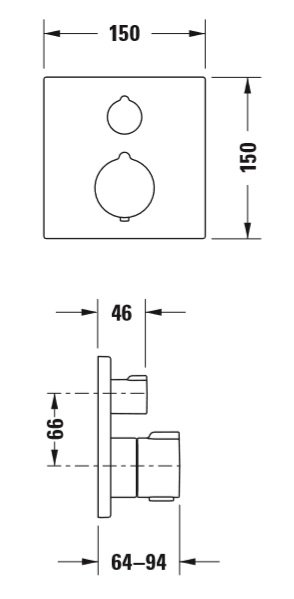 DURAVIT C.1 Sprchový termostat podomietkový 150 x 150 mm, chróm