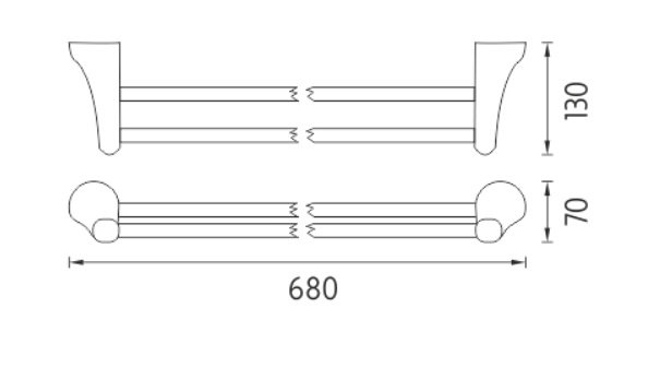 Nimco Monolit Držiak na uteráky dvojitý  680x70x130 mm MO 4061D-26 (MO4061D-26)