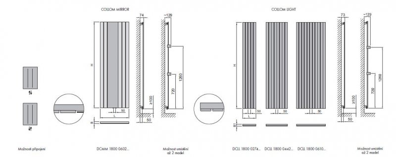 ISAN Collom Light Kúpeľňový nástenný radiátor rôzne prevedenia