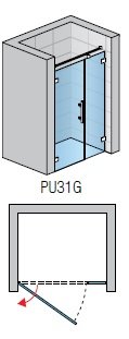 SanSwiss PUR PU31 Jednokrídlové dvere s pántom pri stene a pevnou stenou v rovine s L-kovaním chróm, rôzne rozmery a prevedenia