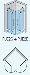 SanSwiss PUR PUE2G+PUE2D Rohový vstup dvojdielny s krídlovými dverami s L-kovaním chróm, rozmer 750-1200 mm, rôzna výška a prevedenia