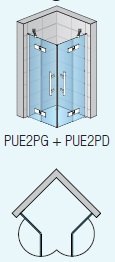 SanSwiss PUR PUE2P Rohový vstup dvoudílný s křídlovými dveřmi s vyrovnávacími profily různé rozměry a provedení, chrom