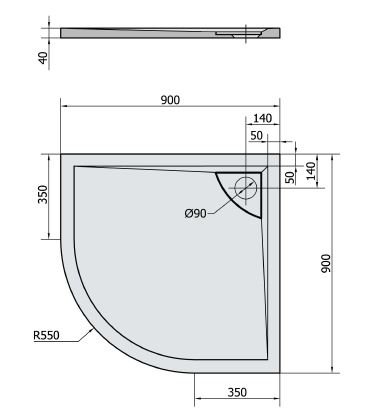 Sapho LUSSA vanička z liateho mramoru so záklopom, štvrťkruh 900x900x40mm, R550 71602
