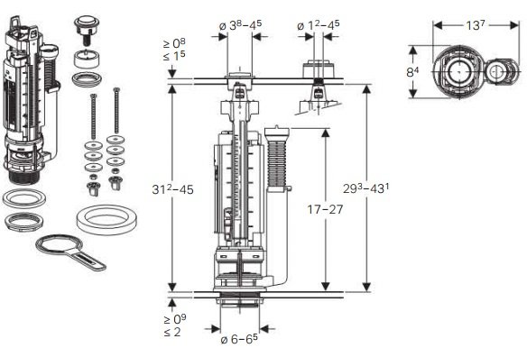Geberit Splachovací ventil Typ 290, 1-M lesklý chróm 282.050.21.2