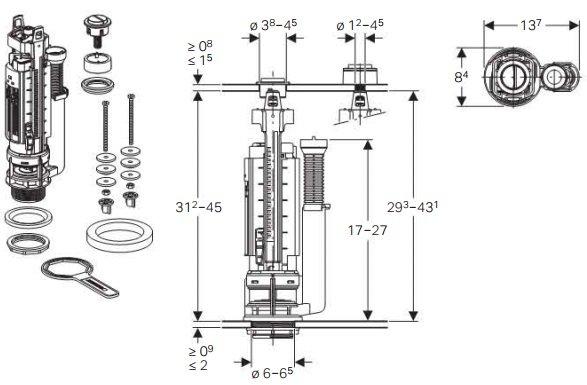 Geberit lesklý chrom 282.350.21.2 Splachovací ventil Typ 290, 2-M