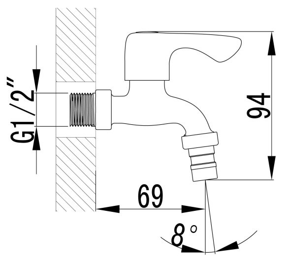 Sapho Nástenný guľový ventil 1/2´´, krátky, chróm ZY12033