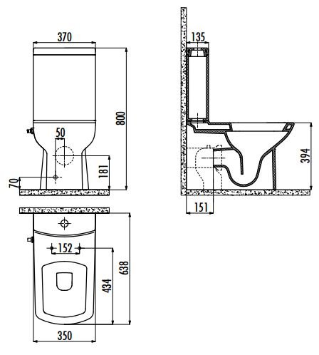Creavit LARA Kombinované WC + bidet 2v1 s univerzálnym odpadom LR3641-V