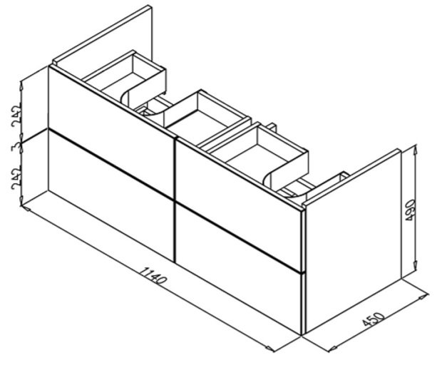 Kronzi PRO TRAFFIC Podumývadlová skrinka pre dvoj-umývadlo zásuvková 1140x490x450, rôzne prevedenia