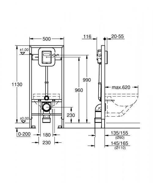 Grohe Rapid SL Modul pre WC s tlakovým splachovaním, stavebná výška 1.13 m 38519001 (38 519 001)