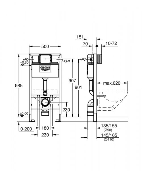 Grohe Rapid SL 38525001 Modul pro WC, stavební výška 1.00 m (38525001)