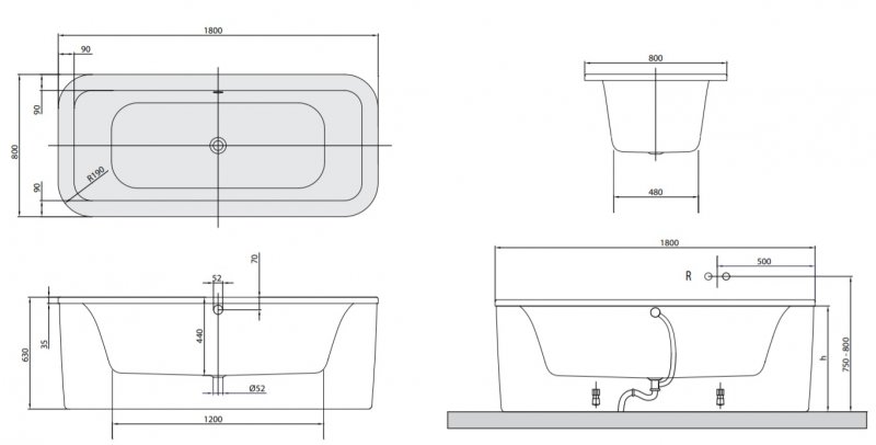 Villeroy & Boch Loop & friends Samostatne stojaci vaňa 1800 x 800 mm, rôzne vyhotovenie
