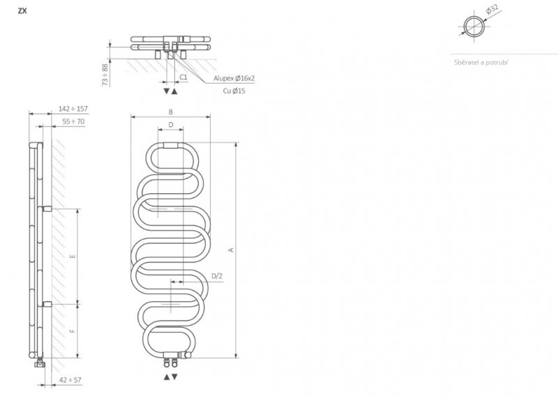 Terma Perla Koupelnový designový radiátor různá provedení