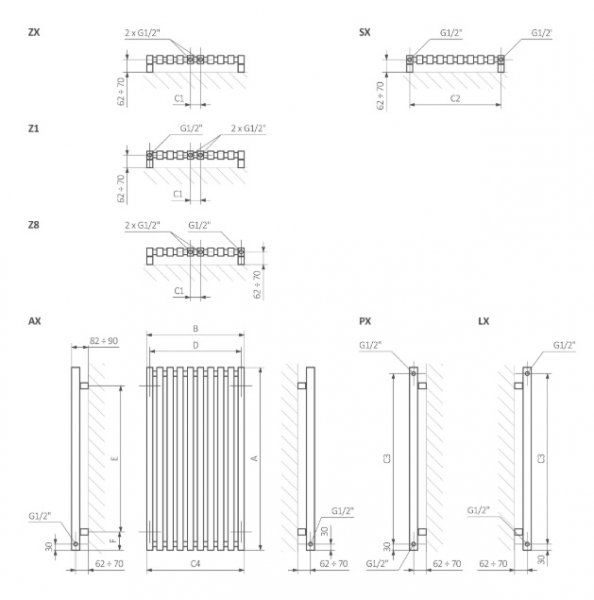 Terma Triga Kúpeľnový radiátor rôzne prevedenia