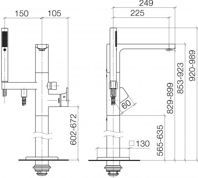 Dornbracht CULT Vaňová batéria so stojanovým potrubím pre voľne stojacu montáž s ručnou sprchou rôzne prevedenia 25863960