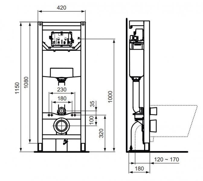 IDEAL Standard ProSys Podomietkový WC modul 120 M F voľne stojace R015467