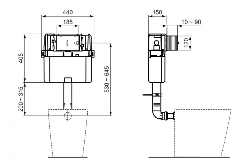 IDEAL Standard ProSys Podomietkový WC modul 150 M bez rámu R014167