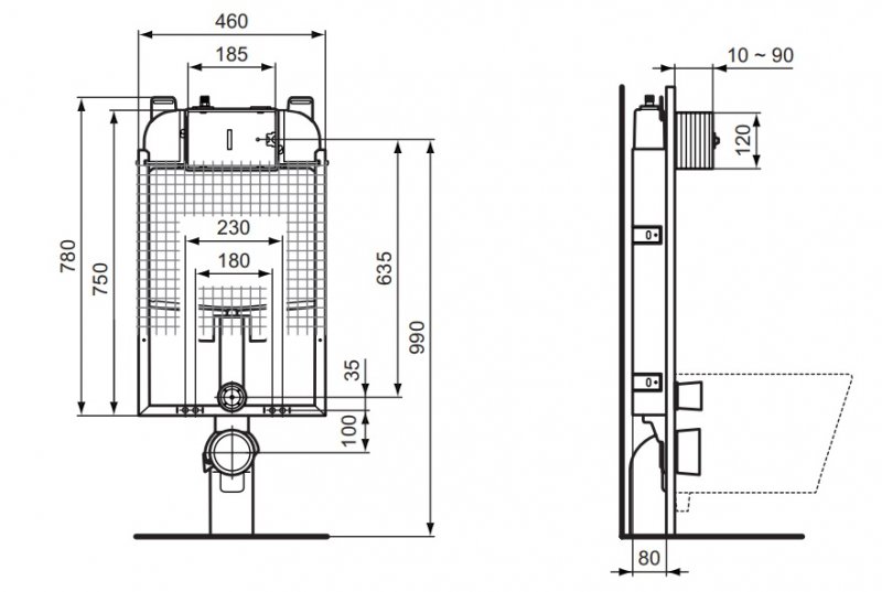 IDEAL Standard ProSys Ľahký podomietkový WC modul 80 M pre zamurovanie R014667