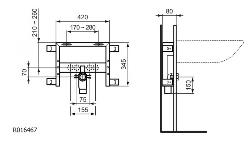 IDEAL Standard ProSys Ľahký podomietkový modul pre umývadlá pre zamurovanie R016467