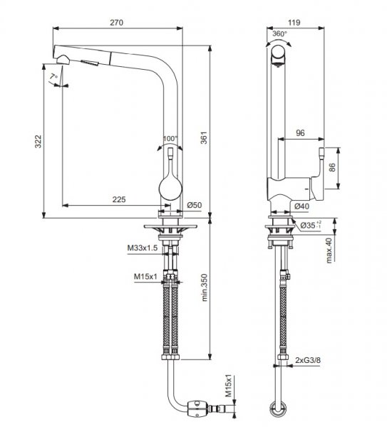 IDEAL Standard CeraLook Kuchynská batéria s L ramenom a vytahovacím perlátorom / spŕškou rôzne prevedenia