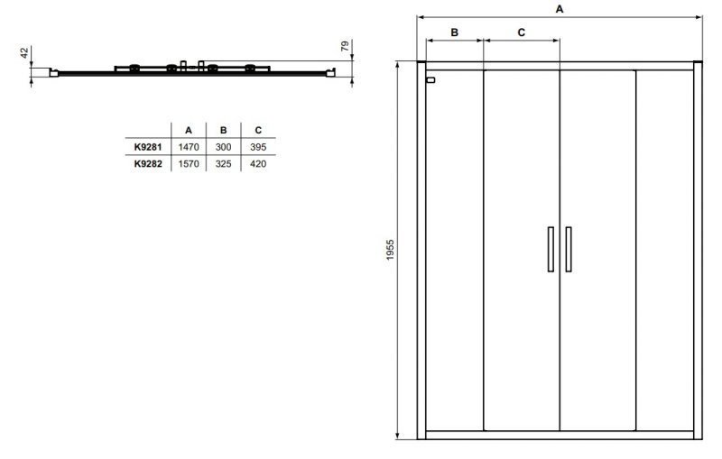 IDEAL Standard Connect 2 Posuvné dvere 4-dielne rôzne prevedenia