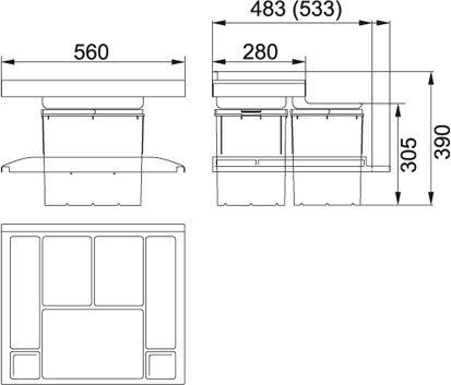 Franke Košový systém Trolley Vario 60 1 × 18 l, 2 × 8 l, šedá