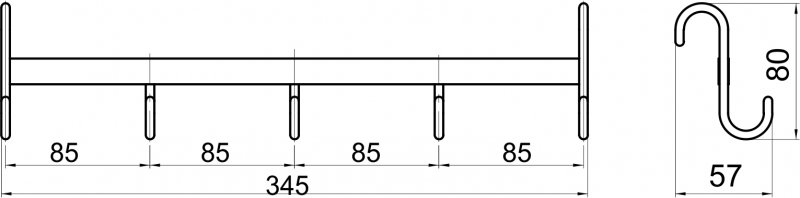 Novaservis Metalia Päťháčik na otopný rebrík 345x61mm, chróm 6002,0
