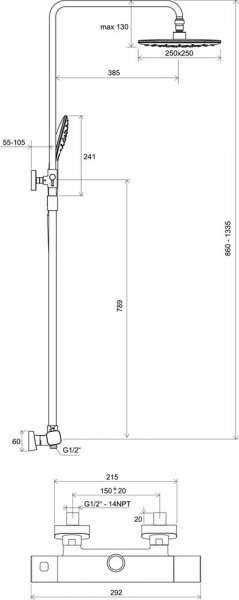 RAVAK Sprchový stĺp s termostatickou batériou a sprchovým setom 10 ° Free chróm X070141