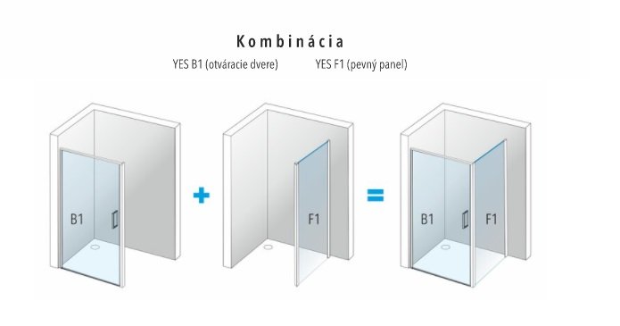Aquatek YES Kombinácia sprchový kút dvere B1 + stena F1 F1+B1, chróm